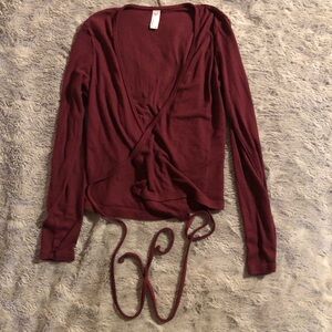 American Apparel Women's Burgundy Long Sleeve Wrap Top